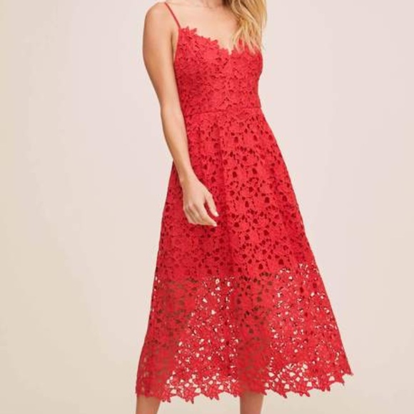 ASTR The Label NWT Red Lace A-Line Midi Dress - Picture 9 of 9